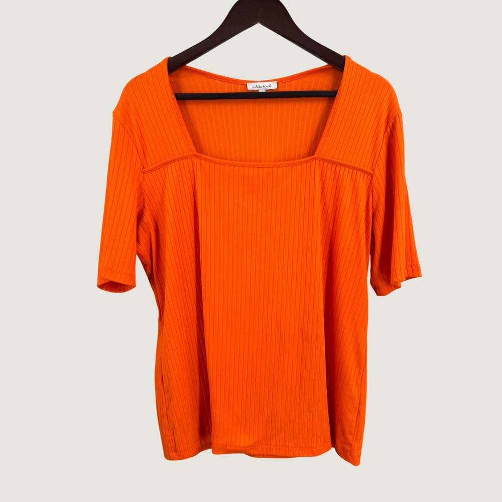 White Birch Ribbed Square Neck Top 2X Orange Short Sleeve